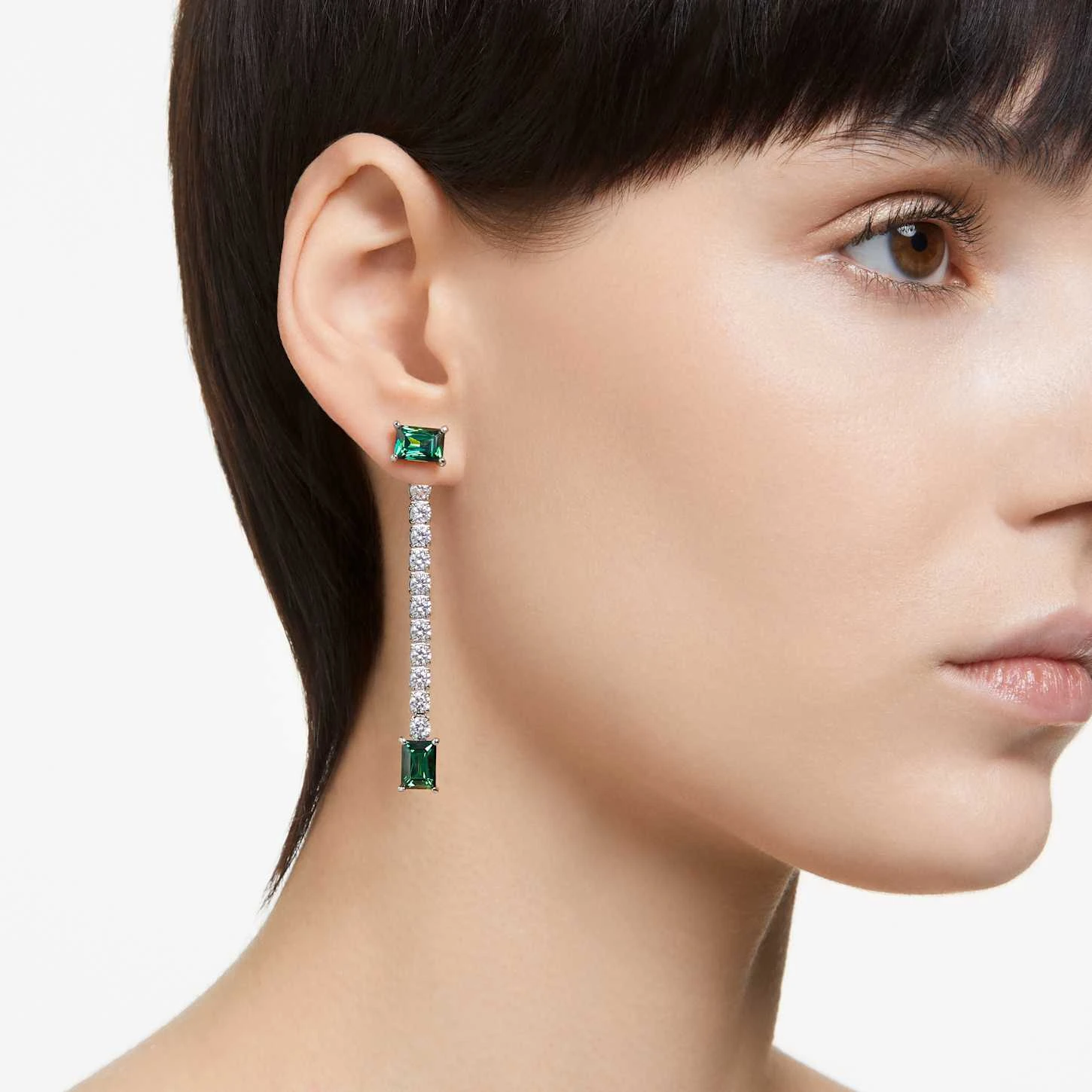 Swarovski Matrix Drop Earrings Mixed Cuts, Green, Rhodium Plated 1 Swarovski Matrix Drop Earrings Mixed Cuts, Green, Rhodium Plated