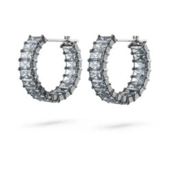 Swarovski Matrix Hoop Earrings Baguette Cut, Gray, Ruthenium Plated -Fashion Accessories Store matrix hoop earrings baguette cut gray ruthenium plated swarovski 5658650 3