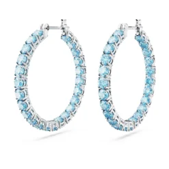 Swarovski Matrix Hoop Earrings Round Cut, Blue, Rhodium Plated -Fashion Accessories Store matrix hoop earrings round cut blue rhodium plated swarovski 5647446 3