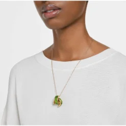 Swarovski Matrix Pendant Baguette Cut, Green, Gold-tone Plated