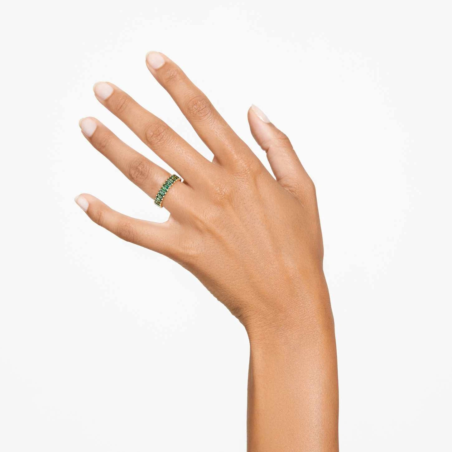Swarovski Matrix Ring Baguette Cut, Green, Gold-tone Plated 1 Swarovski Matrix Ring Baguette Cut, Green, Gold-tone Plated
