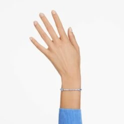 Swarovski Matrix Tennis Bracelet Mixed Cuts, Blue, Rhodium Plated