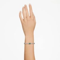 Swarovski Matrix Tennis Bracelet Mixed Cuts, Green, Rhodium Plated