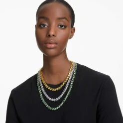 Swarovski Matrix Tennis Necklace Set (3), Round Cut, Multicolored, Mixed Metal Finish