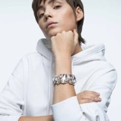 Swarovski Mesmera Bracelet Oversized Crystals, White, Rhodium Plated