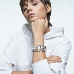 Swarovski Mesmera Bracelet Oversized Crystals, White, Rhodium Plated -Fashion Accessories Store mesmera bracelet oversized crystals white rhodium plated swarovski 5601530 4