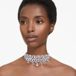 Swarovski Mesmera Choker Mixed Cuts, White, Rhodium Plated