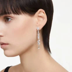 Swarovski Mesmera Drop Earrings Asymmetrical Design, Mixed Cuts, Long, White, Rhodium Plated -Fashion Accessories Store mesmera drop earrings asymmetrical design mixed cuts long white rhodium plated swarovski 5661687 5