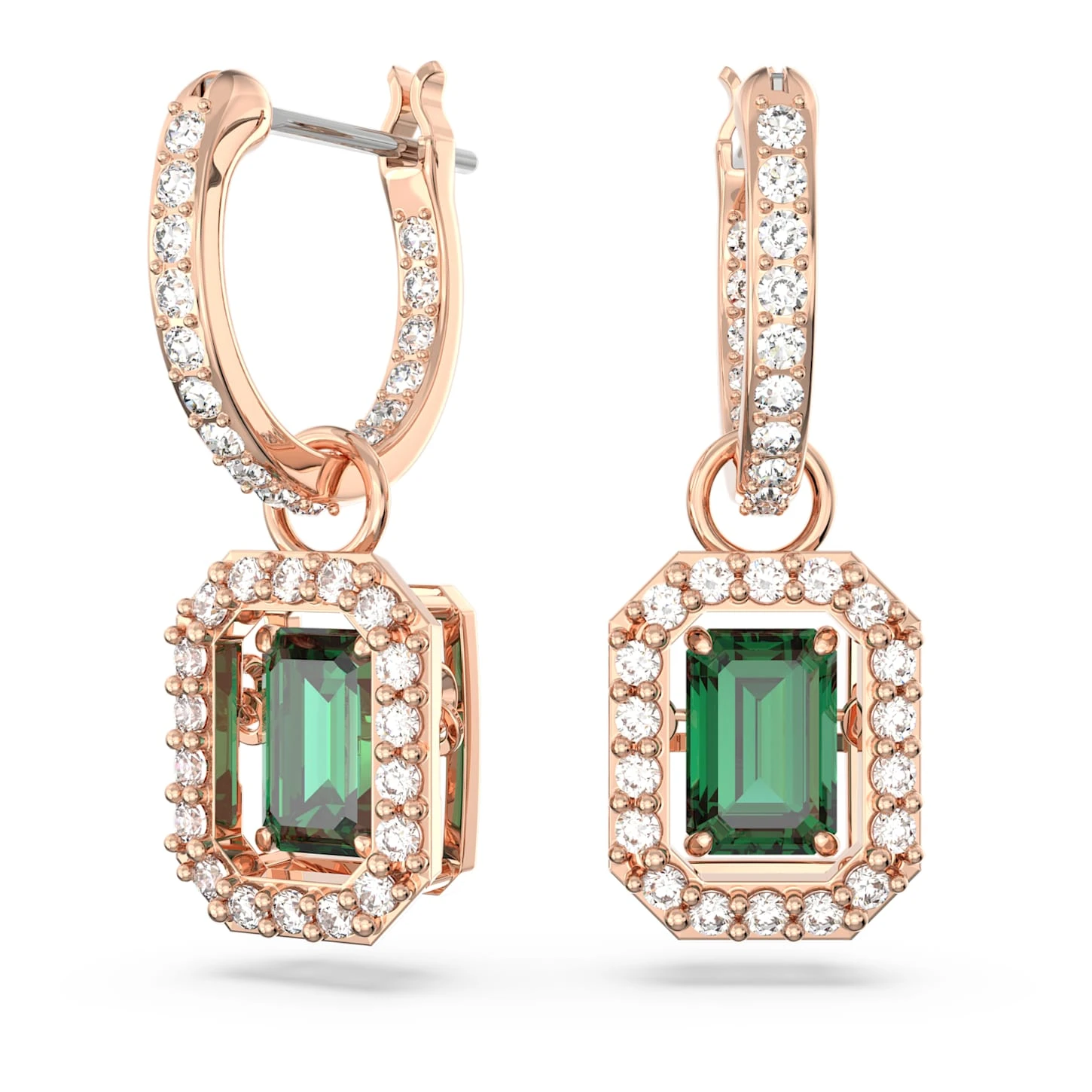 Swarovski Millenia Drop Earrings Octagon Cut, Green, Rose Gold-tone Plated 2 Swarovski Millenia Drop Earrings Octagon Cut, Green, Rose Gold-tone Plated - Image 2