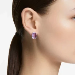 Swarovski Millenia Stud Earrings Octagon Cut, Purple, Rhodium Plated