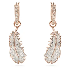 Swarovski Nice Drop Earrings Feather, White, Rose Gold-tone Plated -Fashion Accessories Store nice drop earrings feather white rose gold tone plated swarovski 5663486 2