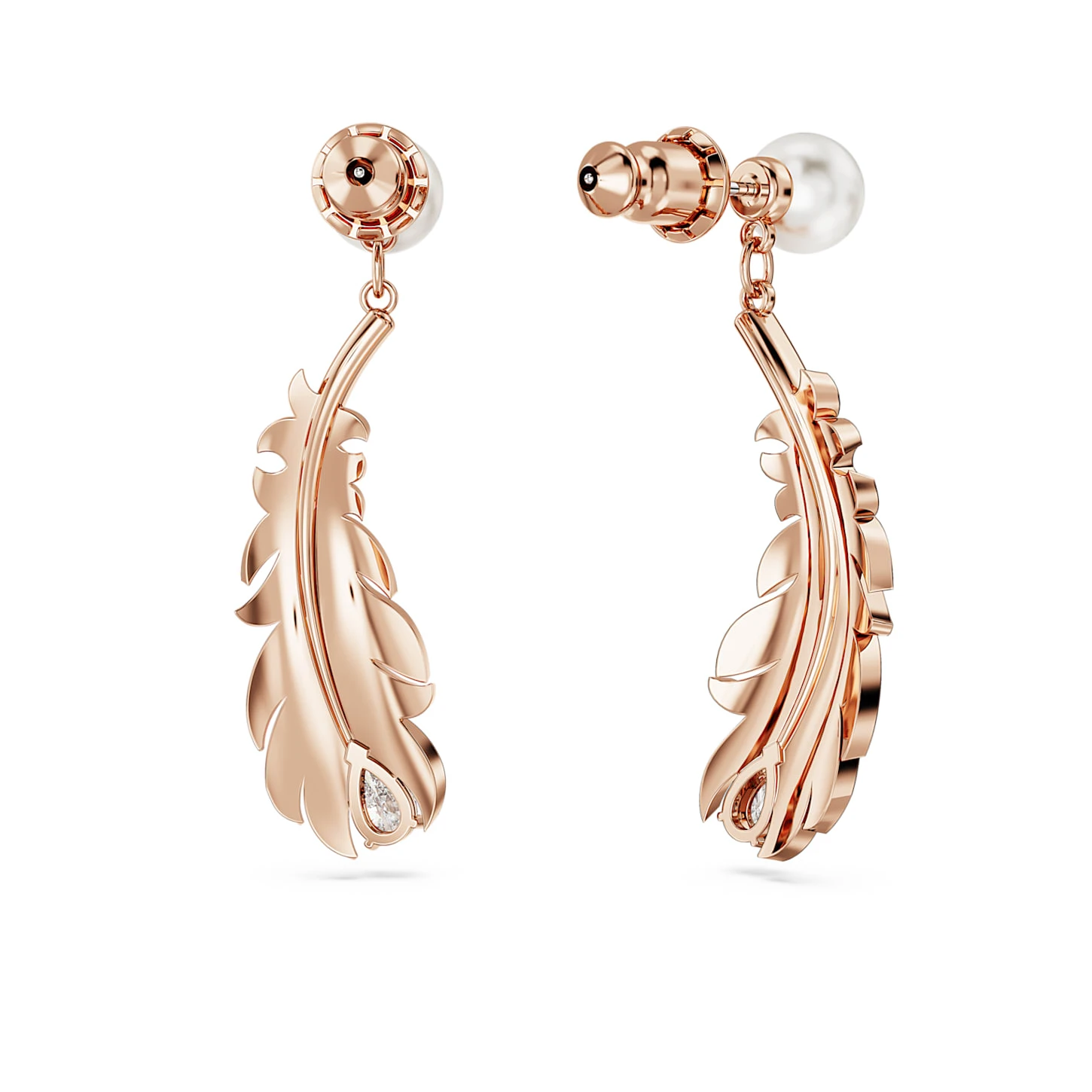 Swarovski Nice Drop Earrings Mixed Cuts, Feather, White, Rose Gold-tone Plated 5 Swarovski Nice Drop Earrings Mixed Cuts, Feather, White, Rose Gold-tone Plated - Image 5