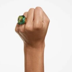 Swarovski Numina Cocktail Ring Octagon Cut, Green, Gold-tone Plated