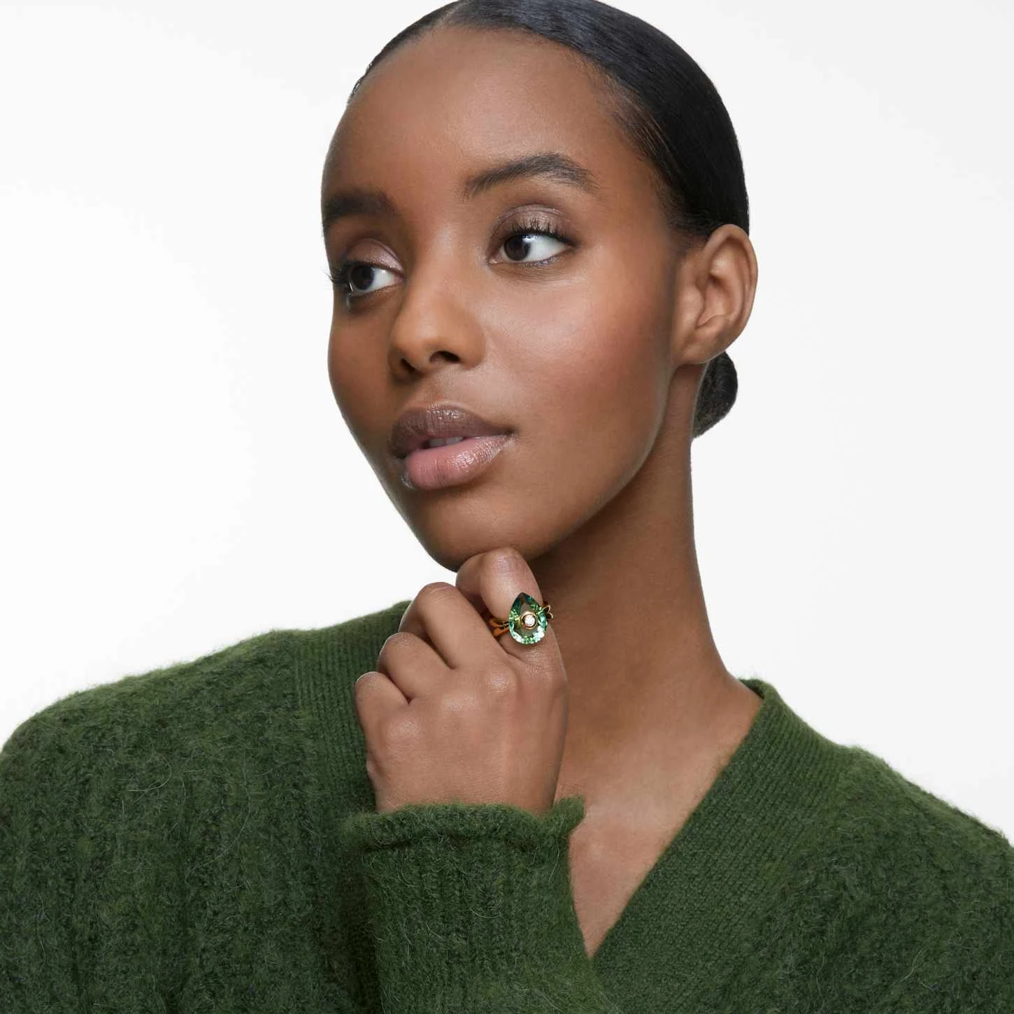 Swarovski Numina Ring Pear Cut, Green, Gold-tone Plated 1 Swarovski Numina Ring Pear Cut, Green, Gold-tone Plated