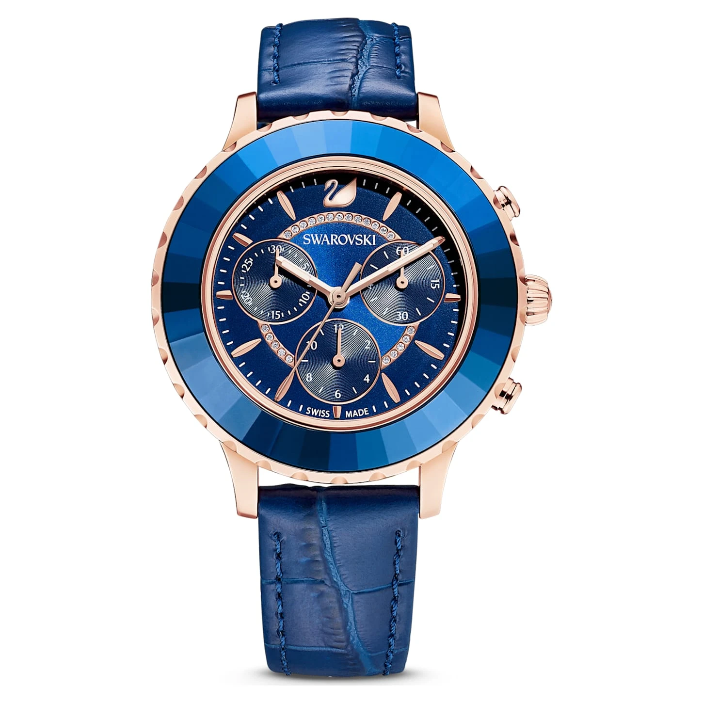 Swarovski Octea Lux Chrono Watch Swiss Made, Leather Strap, Blue, Rose Gold-tone Finish 2 Swarovski Octea Lux Chrono Watch Swiss Made, Leather Strap, Blue, Rose Gold-tone Finish - Image 2