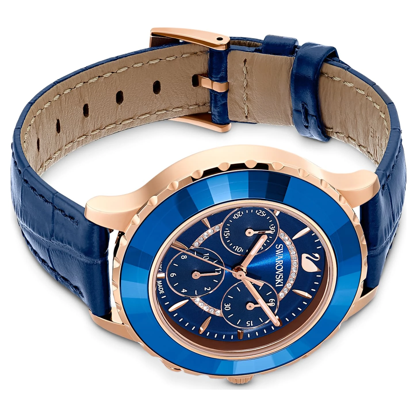 Swarovski Octea Lux Chrono Watch Swiss Made, Leather Strap, Blue, Rose Gold-tone Finish 4 Swarovski Octea Lux Chrono Watch Swiss Made, Leather Strap, Blue, Rose Gold-tone Finish - Image 4