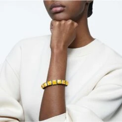 Swarovski Orbita Bracelet Magnetic Closure, Square Cut, Multicolored, Rhodium Plated