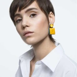 Swarovski Orbita Clip Earrings Asymmetrical Design, Square Cut, Multicolored, Gold-tone Plated -Fashion Accessories Store orbita clip earrings asymmetrical design square cut multicolored gold tone plated swarovski 5600522 5