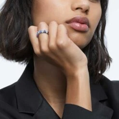 Swarovski Ortyx Cocktail Ring Triangle Cut, Blue, Rhodium Plated