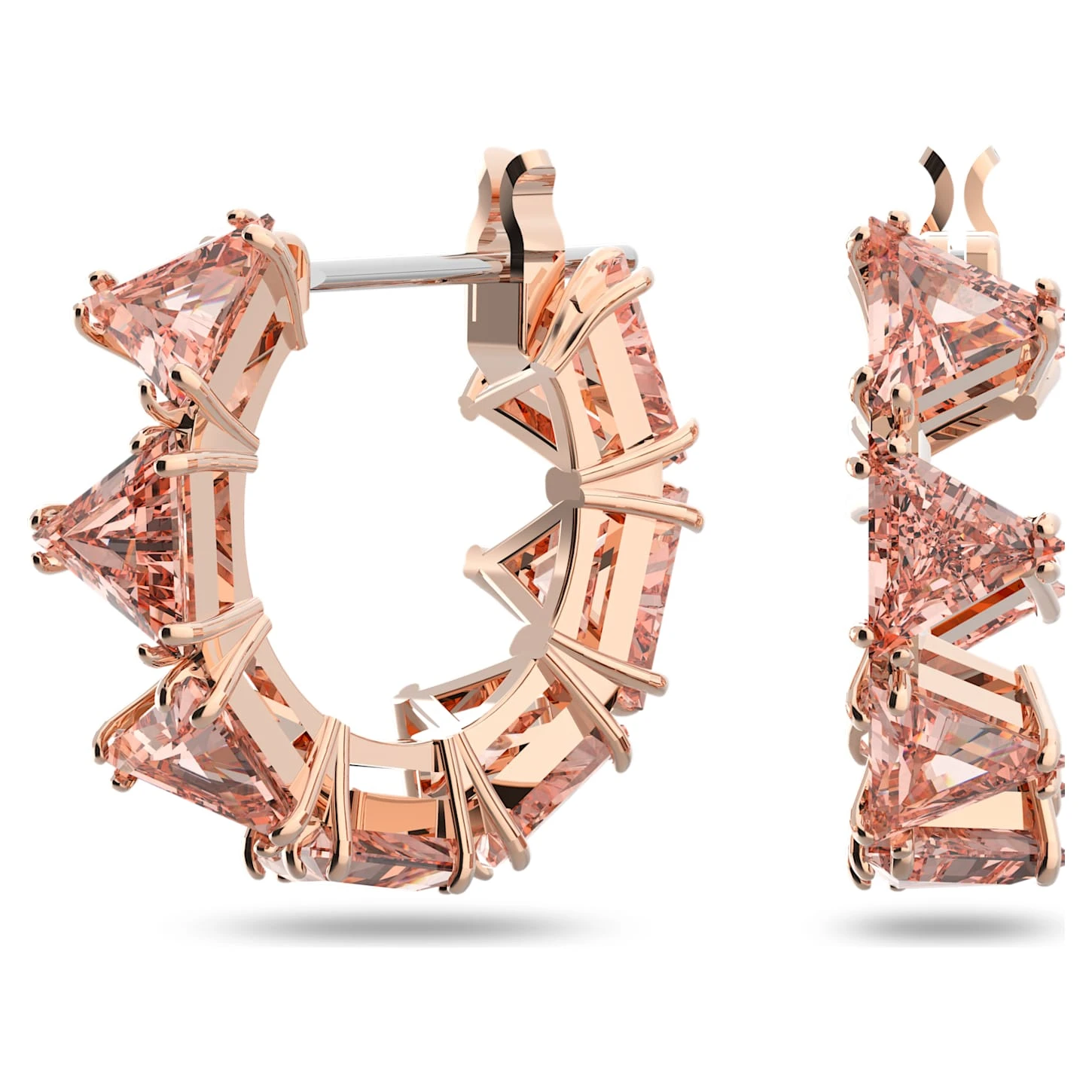Swarovski Ortyx Hoop Earrings Triangle Cut, Small, Pink, Rose Gold-tone Plated 2 Swarovski Ortyx Hoop Earrings Triangle Cut, Small, Pink, Rose Gold-tone Plated - Image 2