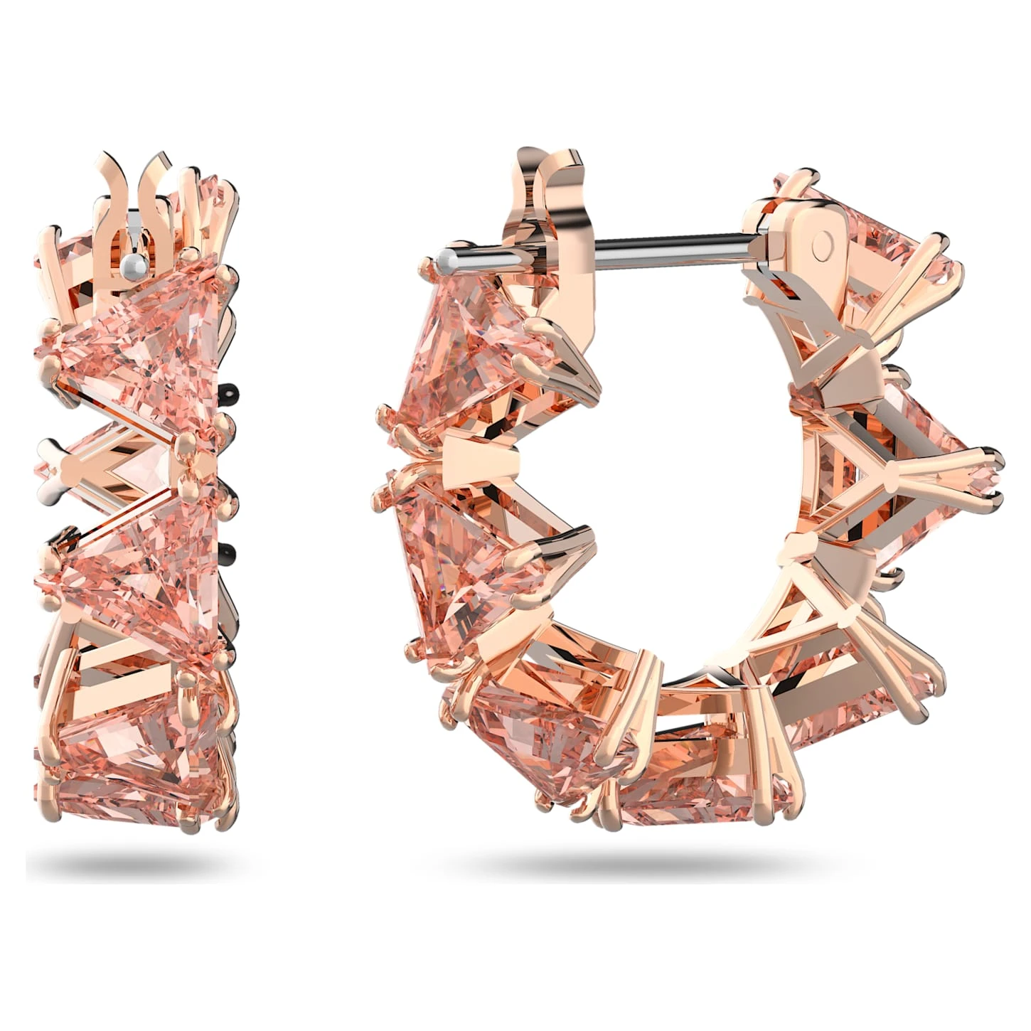 Swarovski Ortyx Hoop Earrings Triangle Cut, Small, Pink, Rose Gold-tone Plated 3 Swarovski Ortyx Hoop Earrings Triangle Cut, Small, Pink, Rose Gold-tone Plated - Image 3