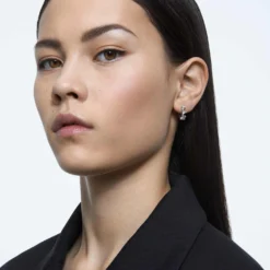 Swarovski Ortyx Hoop Earrings Triangle Cut, Small, White, Rhodium Plated