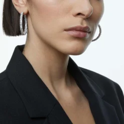 Swarovski Ortyx Hoop Earrings Triangle Cut, White, Rhodium Plated