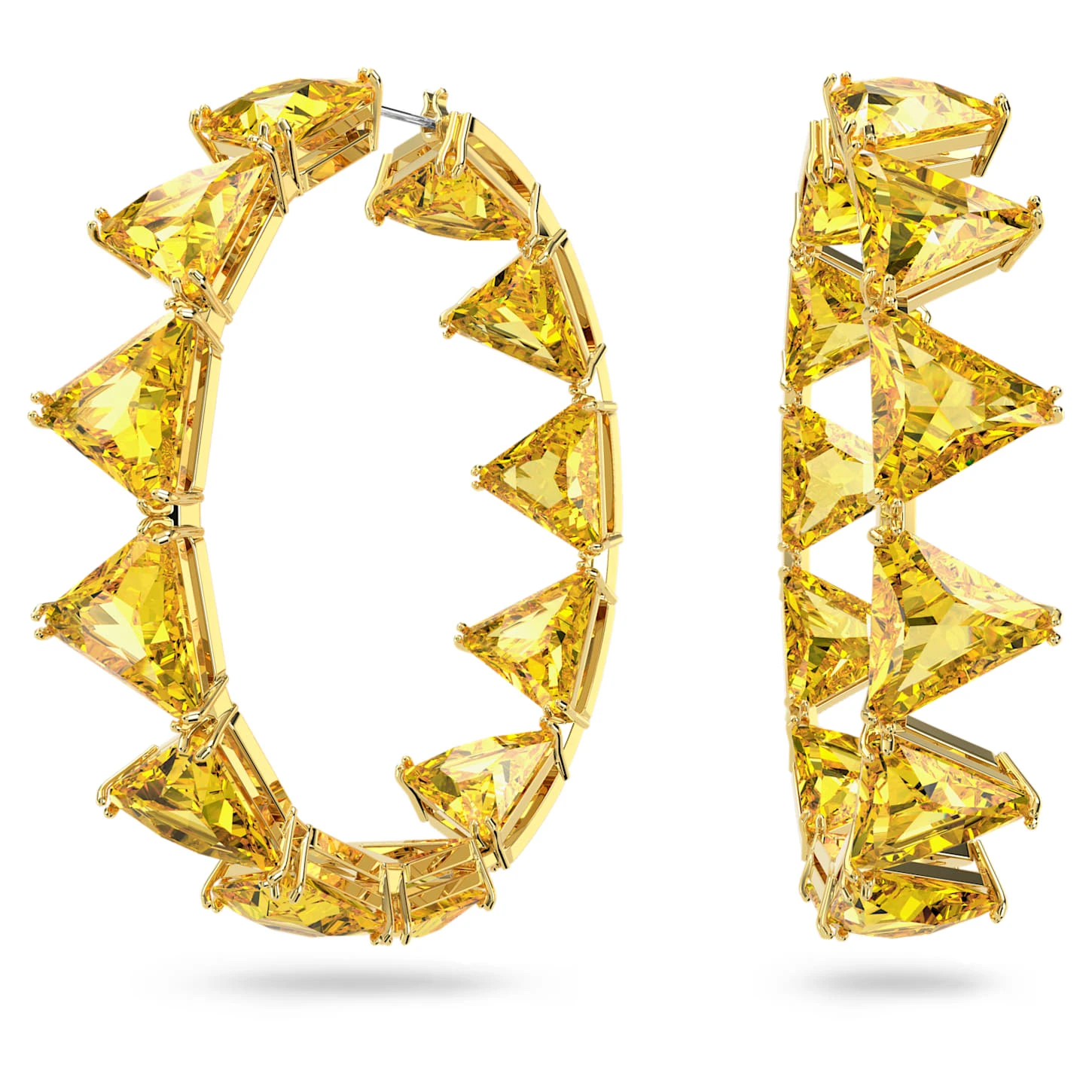 Swarovski Ortyx Hoop Earrings Triangle Cut, Yellow, Gold-tone Plated 2 Swarovski Ortyx Hoop Earrings Triangle Cut, Yellow, Gold-tone Plated - Image 2