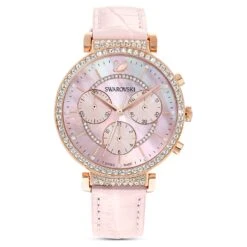 Swarovski Passage Chrono Watch Swiss Made, Leather Strap, Pink, Rose Gold-tone Finish