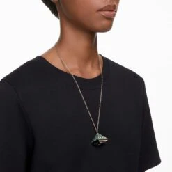 Swarovski Pendant Watch Triangle Cut, Green, Champagne Gold-tone Finish