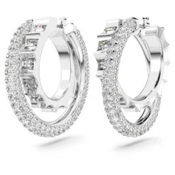 Swarovski Rota Hoop Earrings Mixed Cuts, White, Rhodium Plated -Fashion Accessories Store rota hoop earrings mixed cuts white rhodium plated swarovski 5623483 3