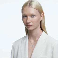 Swarovski Signum Pendant Swan, Long, White, Rhodium Plated