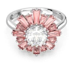 Swarovski Sunshine Ring Mixed Cuts, Sun, Pink, Rhodium Plated