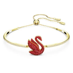 Swarovski Iconic Swan Bangle Swan, Medium, Red, Gold-tone Plated
