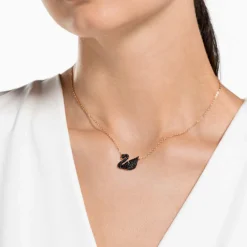 Swarovski Iconic Swan Pendant Swan, Medium, Black, Rose Gold-tone Plated
