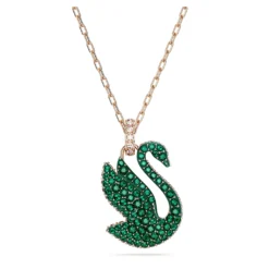 Swarovski Iconic Swan Pendant Swan, Medium, Green, Rose Gold-tone Plated