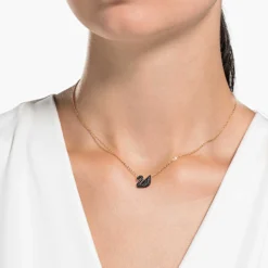 Swarovski Iconic Swan Pendant Swan, Small, Black, Rose Gold-tone Plated