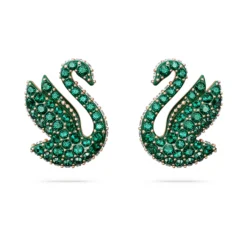 Swarovski Iconic Swan Stud Earrings Swan, Green, Rose Gold-tone Plated