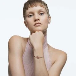 Swarovski Sparkling Dance Bracelet Round Cut, Oval Shape, Red, Rose Gold-tone Plated