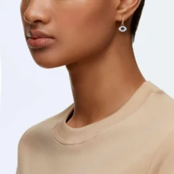 Swarovski Symbolic Hoop Earrings Evil Eye, Blue, Rose Gold-tone Plated