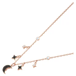 Swarovski Symbolic Necklace Moon And Star, Black, Rose Gold-tone Plated -Fashion Accessories Store swarovski symbolic necklace moon and star black rose gold tone plated swarovski 5429737 2