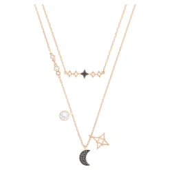 Swarovski Symbolic Necklace Set (2), Moon And Star, Black, Rose Gold-tone Plated
