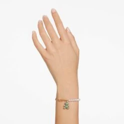 Swarovski Teddy Bracelet Bear, Green, Gold-tone Plated
