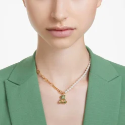 Swarovski Teddy Pendant Bear, Multicolored, Gold-tone Plated