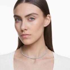 Swarovski Tennis Deluxe Set Round Cut, White, Rhodium Plated