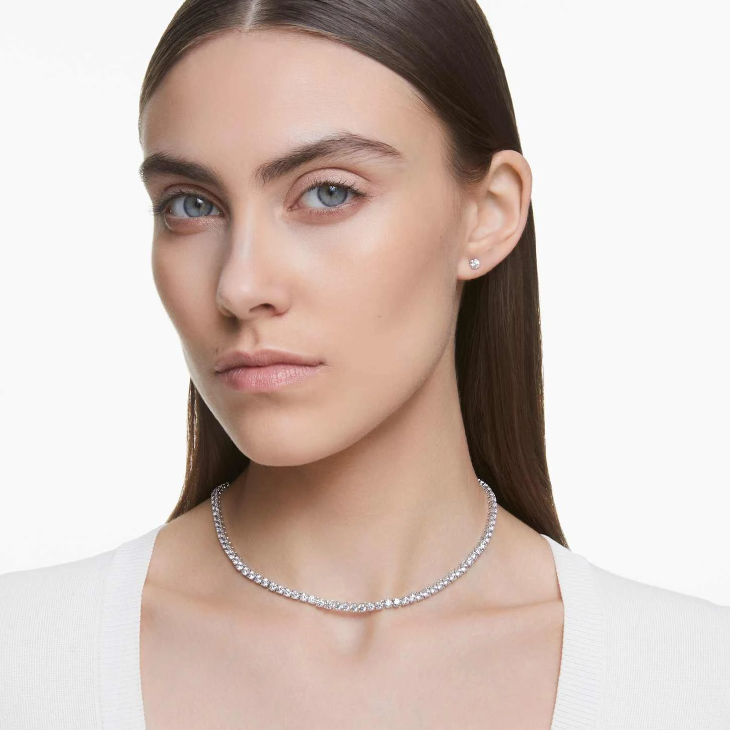 Swarovski Tennis Deluxe Set Round Cut, White, Rhodium Plated 1 Swarovski Tennis Deluxe Set Round Cut, White, Rhodium Plated