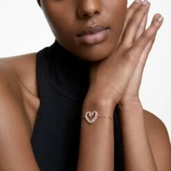 Swarovski Una Bracelet Heart, Medium, White, Rose Gold-tone Plated