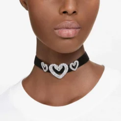 Swarovski Una Choker Heart (3), White, Rhodium Plated