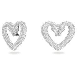 Swarovski Una Clip Earrings Heart, Large, White, Rhodium Plated -Fashion Accessories Store una clip earrings heart large white rhodium plated swarovski 5626172 2