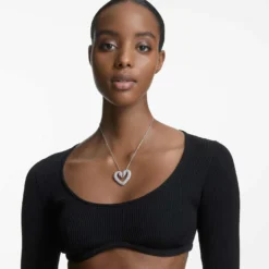 Swarovski Una Pendant Heart, Large, White, Rhodium Plated